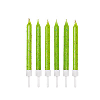 Glitter Candles Lime Green with Holders