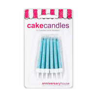 Glitter Candles Pale Blue with Holders