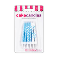 Polka-Dot & Candy-Cane Stripe Candles Light Blue & White with Holders