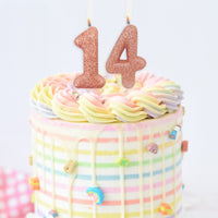 Age 4 Glitter Numeral Moulded Pick Candle Rose Gold