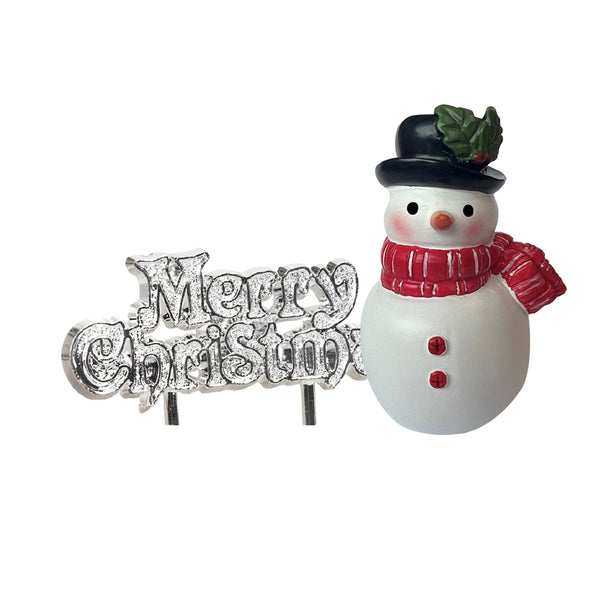 Icons of Christmas Snowman Resin Cake Topper & Silver Merry Christmas Motto
