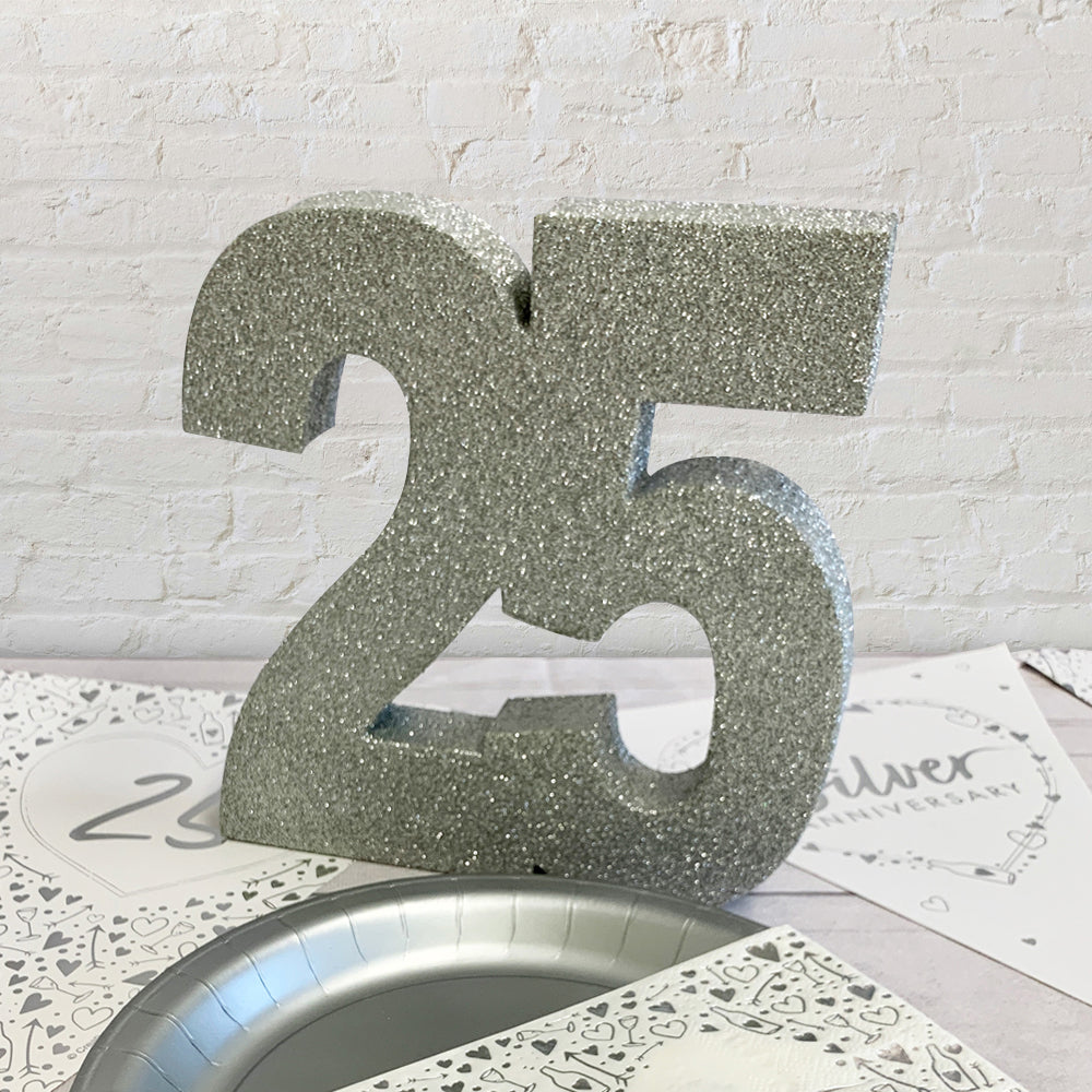 Number 25 Glitter Table Decoration Silver – Anniversary House