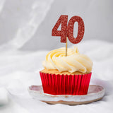 Glitter '40' Numeral Cupcake Toppers Ruby