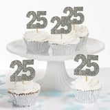 Glitter '25' Numeral Cupcake Toppers Silver