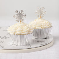 Glitter Snowflake Cupcake Toppers Silver