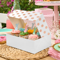 Rose Gold Polka Dot Cupcake Box for 6 Cupcakes Foil