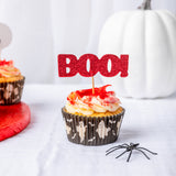 Glitter Halloween Boo Cupcake Toppers Red