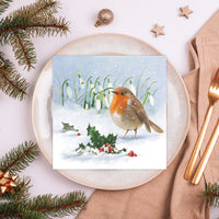 Tiflair Robin, Holly & Snowdrops Lunch Napkins 3 ply