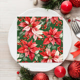 Tiflair Green and Red Poinsettia Napkins 3ply