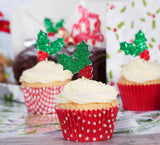 Glitter Holly Cupcake Toppers Red and Green
