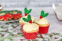 Glitter Holly Cupcake Toppers Red and Green