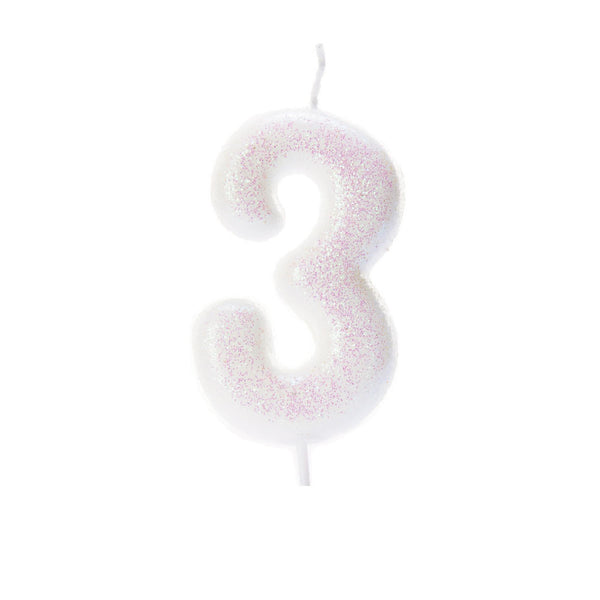 Age 3 Glitter Numeral Moulded Pick Candle Iridescent