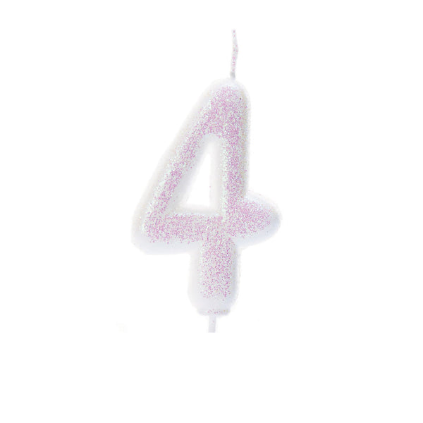 Age 4 Glitter Numeral Moulded Pick Candle Iridescent