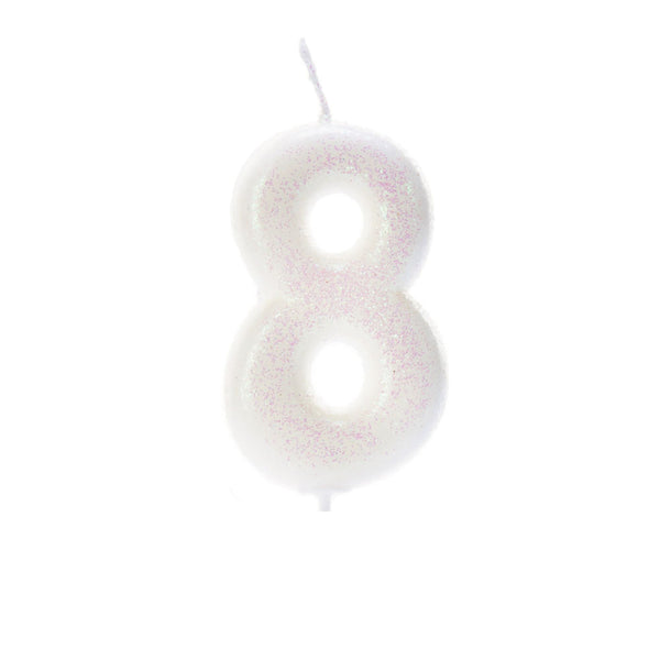 Age 8 Glitter Numeral Moulded Pick Candle Iridescent