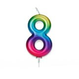 Age 8 Metallic Numeral Moulded Pick Candle Rainbow