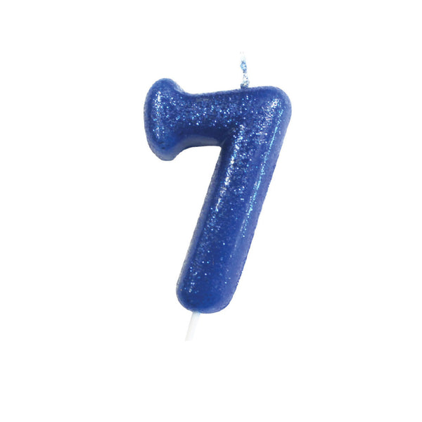 Age 7 Glitter Numeral Moulded Pick Candle Blue