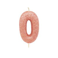 Age 0 Glitter Numeral Moulded Pick Candle Rose Gold