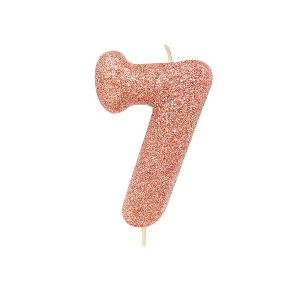 Age 7 Glitter Numeral Moulded Pick Candle Rose Gold