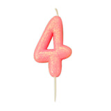 Age 4 Glitter Numeral Moulded Pick Candle Pink