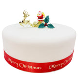 Santa & Golden Sleigh Plastic Cake Topper & Holly Pick