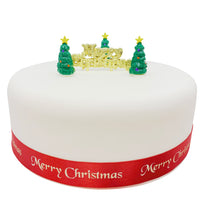 Mini Christmas Tree Plastic Cake Topper Picks & Gold Merry Christmas Motto