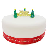 Mini Christmas Tree Plastic Cake Topper Picks & Gold Merry Christmas Motto