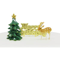 Resin Tree, Plastic Reindeer Cake Toppers & Gold Merry Christmas Motto