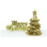 Gold Small Tree Resin Cake Topper & Gold Merry Christmas Motto Luxury Boxed
