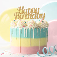 Glitter Happy Birthday Cake Topper Gold
