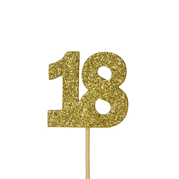 Glitter '18' Numeral Cupcake Toppers Gold
