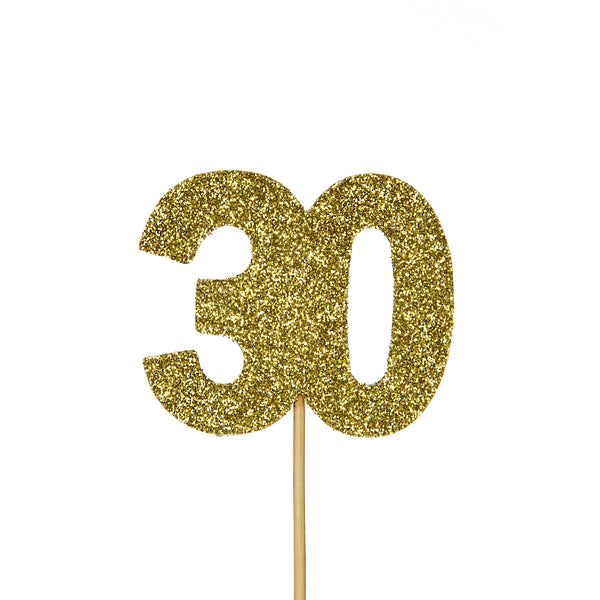 Glitter '30' Numeral Cupcake Toppers Gold