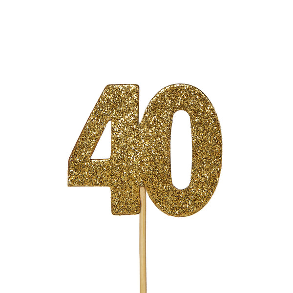 Glitter '40' Numeral Cupcake Toppers Gold