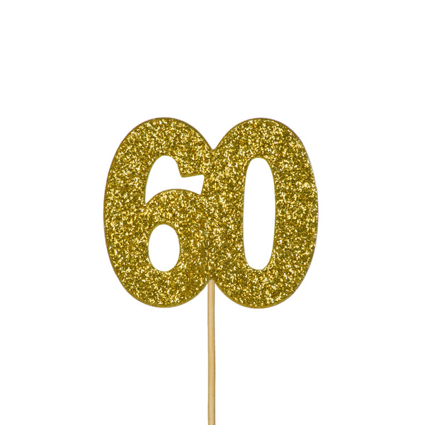 Glitter '60' Numeral Cupcake Toppers Gold