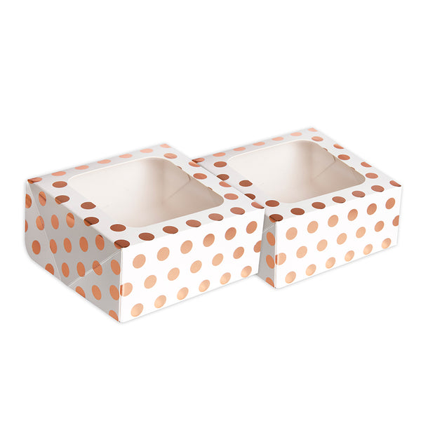 Rose Gold Polka Dot Square Treat Boxes with Window Foil