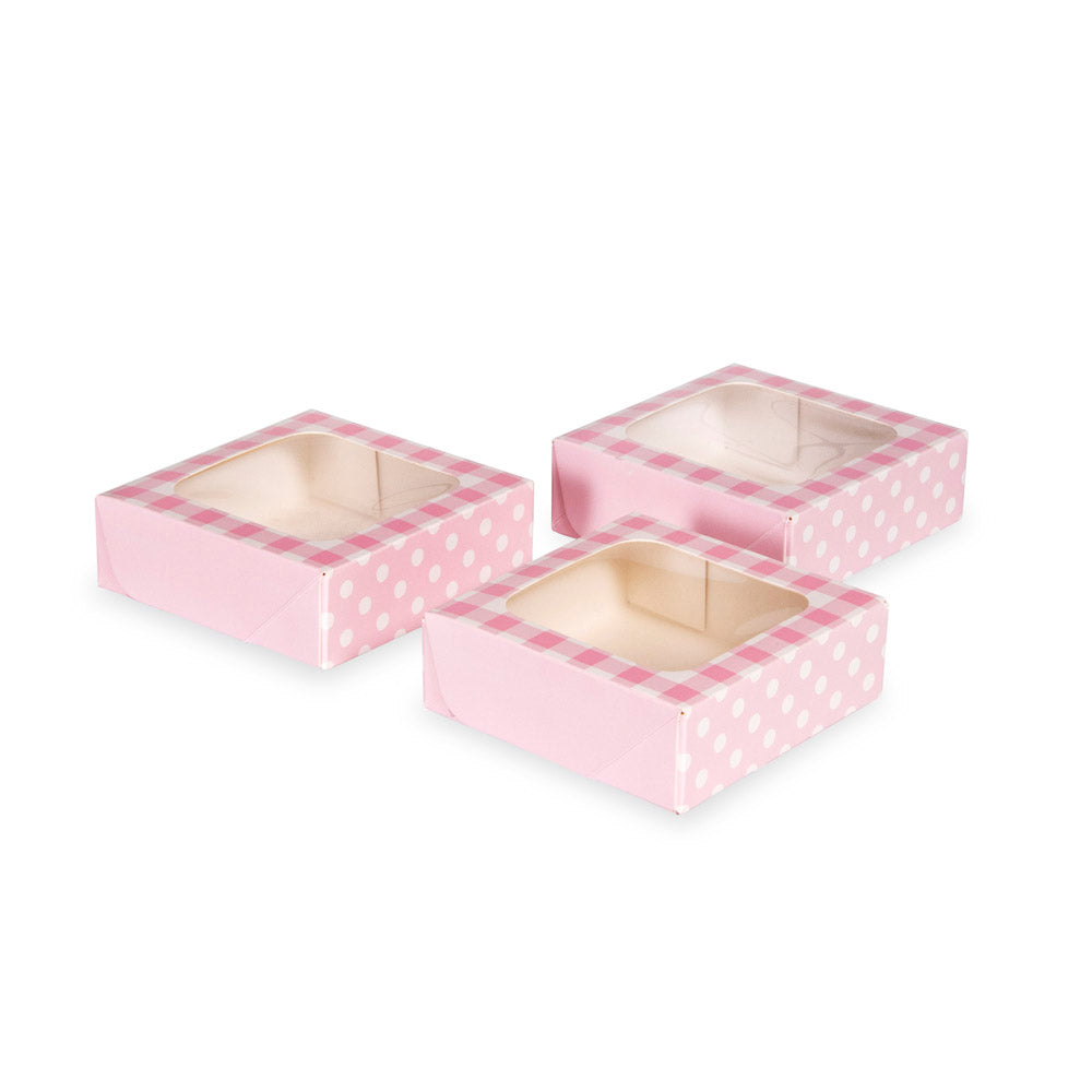 Pink Gingham Small Square Treat Boxes with Window – Anniversary House
