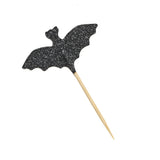 Halloween Glitter Bat Cupcake Toppers Black