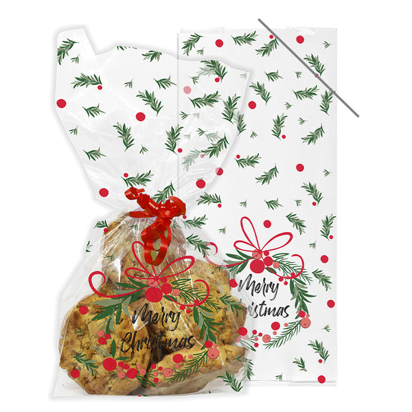Christmas Wreath Cello Treat Bags with Twist Ties