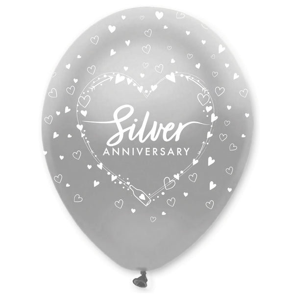 Silver Anniversary Latex Balloons Pearlescent All Round Print