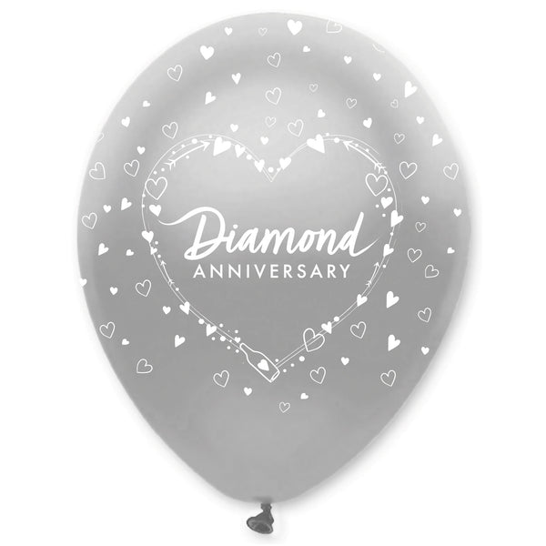 Diamond Anniversary Latex Balloons Pearlescent All Round Print